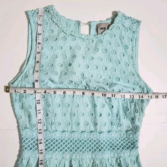 ASOS Pencil Midi Dress Size 2 Seafoam Green Anglais Embroidered Womens - Picture 10 of 14
